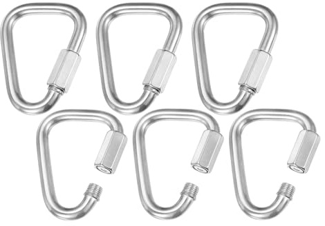 M METERXITY 6-Pack Maillon Rapide, M10 3/8 304 Acier Inoxydable Triangle Maillon De Chaîne Verrouillable pour Swing/Camping/Randonnée/Sac À Dos, Anneau À Vis À Clé De Torsion [Argent]