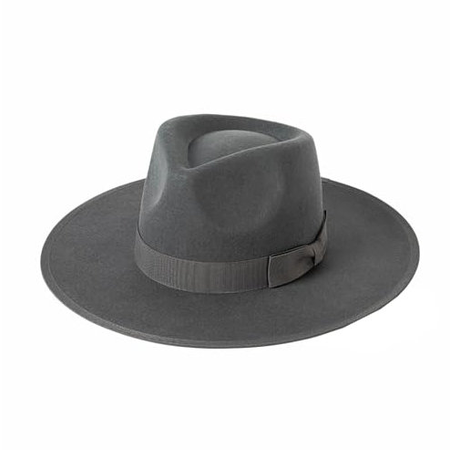 BESTORI Fedora Wollfilzhut mit Breiter Krempe Damen Herren Panama Hut aus Filz Fedora Hut Grau