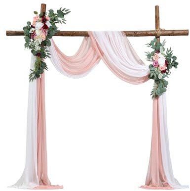 VEVOR Artificial Wedding Arch Flowers Kit, Pink Wedding Arch Flowers with Drapes Kit- 2 Pcs Floral Arrangement, 2 Pcs Sheer Drapes, for Ceremony Bouquets Reception Backdrop Decoration（No include wood）