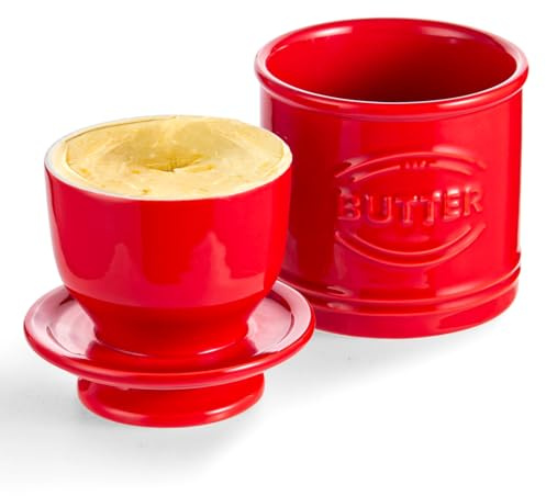Besmeety Butterglocke 250g Butter, Französische Butterdose (rot, groß) | Butterdose Keramik Vintage, Groß Französische Butterglocke, Butterfass, Butterdose Wassergekühlt