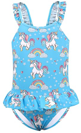 TIZAX Maillot de Bain Fille Maillot de Natation Une Pièce Enfant Anti UV Bikini de Plage/Piscine pour Enfant Bleu 2 Ans