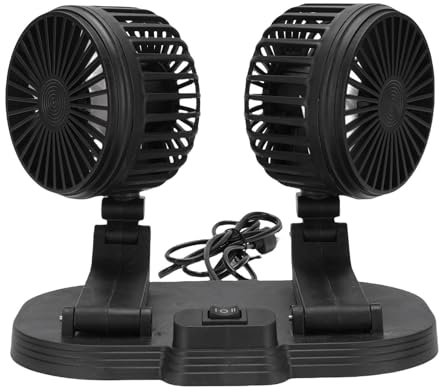 Ventilateur de Refroidissement de Voiture USB Ventilateur de Bureau à Double Tête Portable pour Camion RV SUV (BLACK)