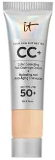 IT Cosmetics CC+ Crème, Fond de Teint Haute Couvrance SPF 50, Correcteur de Teint & Sérum Anti-Âge, Enrichi en Niacinamide & Acide Hyaluronique, Fini Naturel, Tous Types de Peau, 12 ml, Light Medium