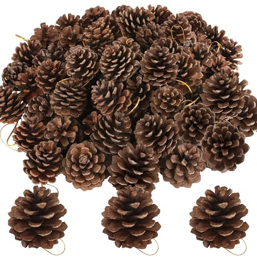 50 PCS Pine Cones, 1.96 Inches Pinecone Ornaments, Natural Pine Cones for Crafts, Fragrance Pinecones with Gold String for DIY Winter Decorations Christmas Tree Christmas Ornaments Table Decor