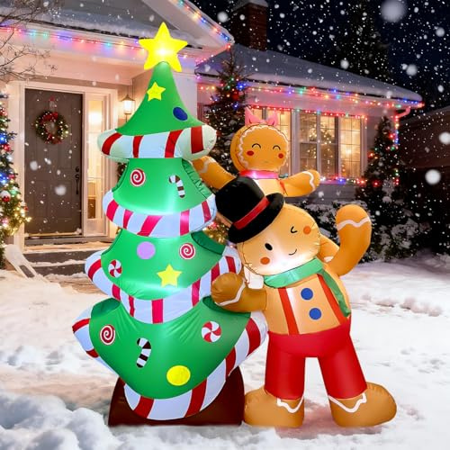 GVDV Aufblasbare Weihnachtsdeko XXL 2,4 m Lebkuchenmann mit LED Beleuchtung, Wetterfeste Outdoor Weihnachtsfigur IP44 für Garten, Rasen, Hof & Innen