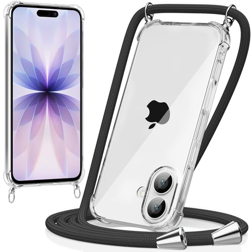 caslord Handyband kompatibel mit iPhone 17 | Transparent Hülle mit Handykordel | Handyhülle für zum Umhängen | für Sport Reisen Partys Einkäufe Babypflege | Schwarz