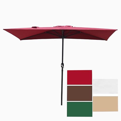Parasol de terrasse rectangulaire avec 5 baleines, parasol de marché avec manivelle, demi-parasol rectangulaire pour balcon, jardin, café, terrasse – Auvent rouge élégant