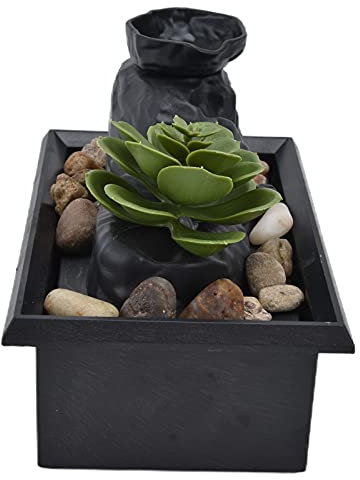 ZASCHMOY Adornos de la Fuente de Agua Suculenta con Energía USB con Luz LED, Decoración de Escritorio de Mesa para una Casa y Oficina Interior, Diseño de Plástico Compacto con Rocas de Río
