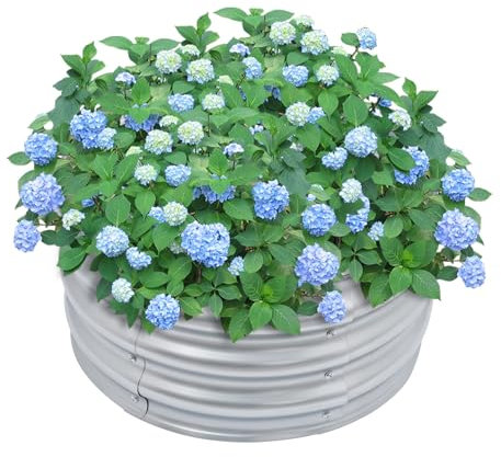 PurpleMinder Maceta grande de metal, redonda de zinc para jardín, jardinera, jardinera, macetero, macetero, macetero, macetero, macetero, cuenco de chapa, cuenco para plantas de jardín