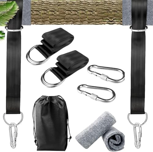 Binnan Sangle Hamac, 2 Pcs Fixation de Balançoire, 5x150cm Sangle Balancoire Arbre, 2 Mousquetons et Rembourrage de Protection pour Arbres, Fixation Hamac Charge Max 500kg avec Sac de Rangement
