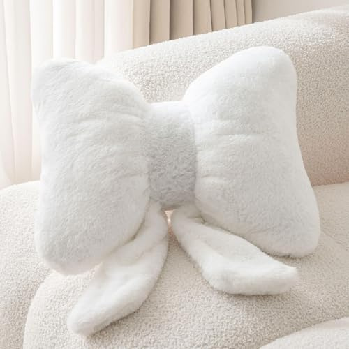 Weißes Schleifen-Kissen – Weiches Kuschelkissen mit Schleifen-Design, Zierkissen für Sofa, Bett & Kinderzimmer, Ästhetische Wohnkultur, Wurfkissen für Schlafzimmer & Wohnzimmer Dekoratives( 41x31 cm )