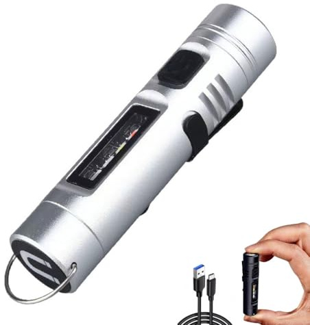 Multi-Functional Aluminum Alloy Mini Flashlight, Magnetic Small LED Torches, Super Bright Mini Torch with 6 Modes, Rechargeable LED Torch Flashlight with Pocket Clip,Waterproof Pocket Light (Silver)