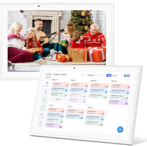 Hesmor Digitaler Kalender 10,1 Zoll mit Touchscreen Elektronischer Wandkalender & Familienplaner, 32 GB Speicher, 1280 x 800 HD Auflösung, Weiß