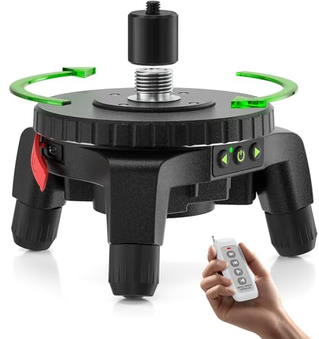 Huepar Electric Rotating Base for Laser Level – Remote Control, Dual-Speed 0.1°/s Fine Adjustment, Adjustable Tripod Legs, 5/8-11 Thread with 1/4-20 Adapter, 360° Motorized Turntable