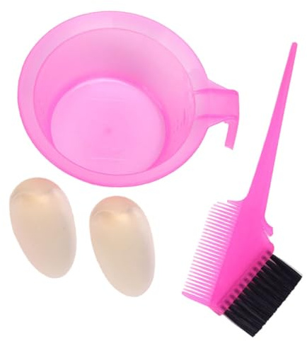 Anneome 2 Sets Professional Hair Dye Comb and Mixing Bowl Plastic Hairdressing Tool Double-sided Reusable Salon Accessory for DIY Hair Coloring Pink