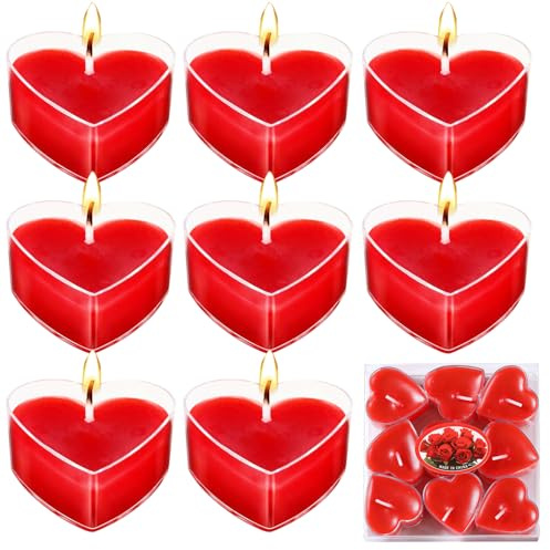 Romantische Kerzen in Herzform,9 Stück Herzförmige Romantische,Valentinstag Deko Set,Herz Kerzen,Teelichter Herzform für Romantisch Valentinstag Hochzeit Dekoration (Rot)