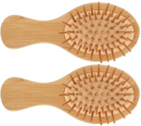 DINHEAROM Lot de 2 Peignes de Massage Ovales en Bambou Nan Mini Légers et Portables avec Amortisseur d’Air Adaptés pour Stimuler la Circulation Sanguine du Cuir Chevelu et Usage Voyage