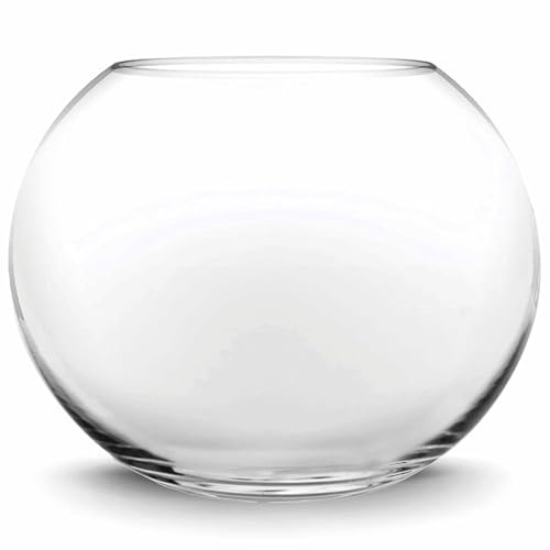 Muzrunq Glass Fish Bowl 9.45 Inch Clear Fish Bowl Glass Round Aquaponic Tank Simple Style Small Tank Mini Vase for Home Living Room Office Desk Decor Fis