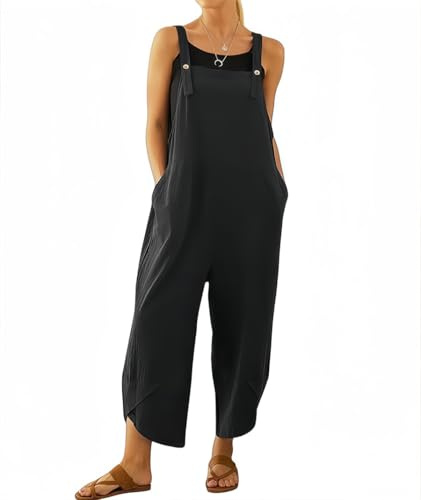 DURINM Salopette Donna Estiva Casual Pantaloni Baggy Oversize Allentata Tuta Jumpsuit con Tasca Vestibilità Ampia, Tinta Unita, Stile Casual per Tempo Libero e Lavoro