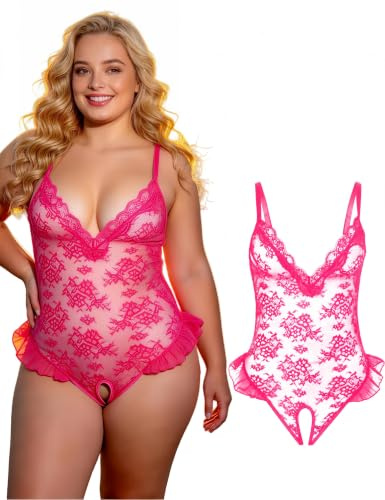 comeondear Body Sexy Mujer Abierta Lenceria de Encaje | Conjunto Lencería Abierto Body Lencero Escote en V Profundo Ropa Interior Sin Entrepierna Talla Grande Lingerie Sin Espalda