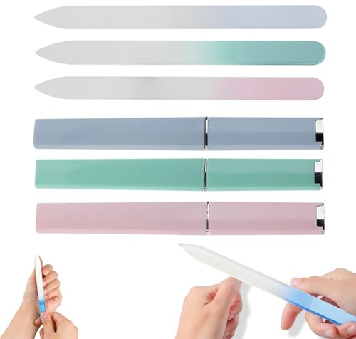 3 Pcs Glass Nail File with Case, Double Sided Crystal Glass Nail Files Professional Manicure Tool for Shaping, Smoothing Natural and Artificial Nails