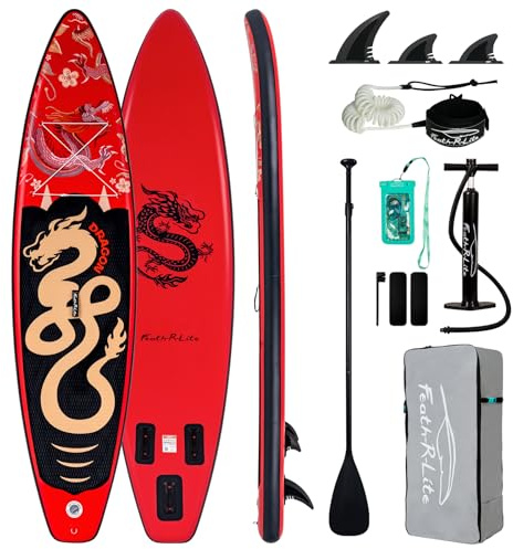 FEATH-R-LITE Tabla de Paddle Surf Inflable Multifuncional con Bomba Manual, Mochila Sup, Correa, Remo Ajustable, para Adultos de Todos los Niveles de Habilidad