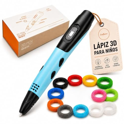 CAELLUMA Bolígrafo 3D para Niños con 12 Colores PLA · Sin Pantallas ni Apps · Ideal para Regalar · Seguro, Fácil de Usar y Creativo · Incluye Accesorios y Manual en Español (Claro)