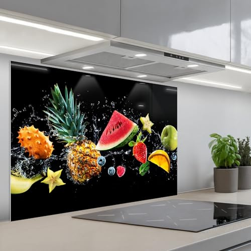 KitchenYeah© Crédence Cuisine À Coller Protection Plaque De Cuisson Adhesif | 60x90 cm - Plastique Rigide Dalle Murale Éclaboussure - Fruit - Noir