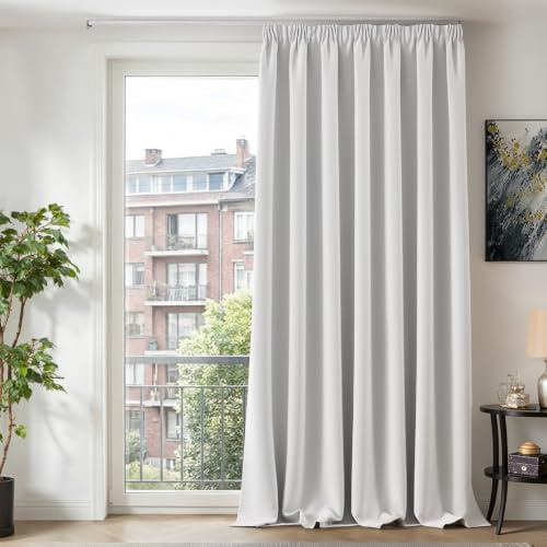 TOPICK Gardinen Vorhänge Verdunklungsvorhänge H260xB200 1 Stück Grau-weiß | Gardinen mit Kräuselband Schlafzimmer Vorhänge Blickdicht Wohnzimmer Blackout Curtain Living Room Gardinen für Schienensystem