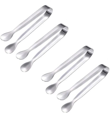 4 Stück Edelstahl Zuckerzange, Candy Bar Zubehör, Kleine Eiszange für Eiswürfel, Servierzange, Küchenzange, Gebäckzange für Buffet, Party, Kaffee, Picknick, Grill, 410 Rundkopf