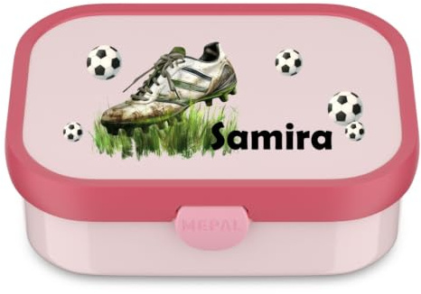 Mepal Fiambrera personalizada Campus, bento con compartimentos para fútbol con nombre, rosa