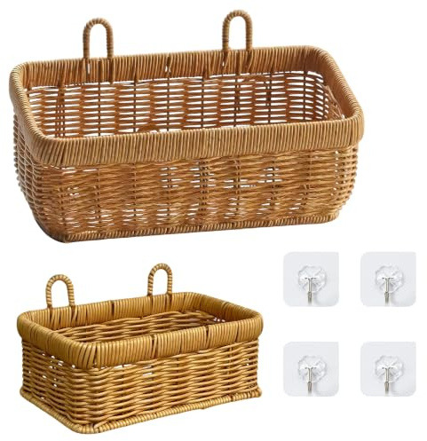 Foonary - Cesta para pared, 2 cestas colgantes de mimbre, para almacenamiento