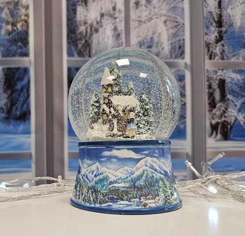 XXL Schneekugel Weihnachtssinger auf Sockel Landschaft mit Spieluhr | 140mm hoch Musik-Spieluhr Weihnachtsmelodie | 20274