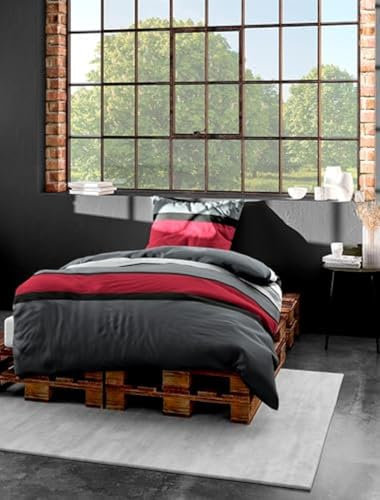 Bierbaum Bettwäsche 4757, Mako-Satin, Designed in Germany, rot 63, 200x200 + 2x 80x80 cm, für das Doppelbett