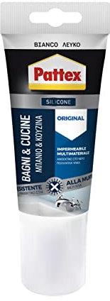 Pattex Bagni Cucine Original Silicone Bianco Sigillante, Silicone Cucina e Bagno Resistente alla Muffa, Silicone Sigillante Impermeabile, 150ml