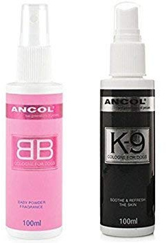 Ancol Baby Powder BB Cologne and Ted Barker K9 Dog Perfume Scent Set