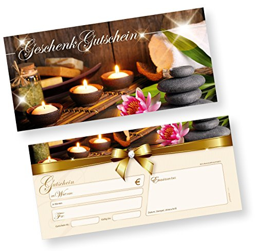 tatmotive Gutscheine Massage Wellness & Beauty 50 Stück | zum einfachen Eintragen eigener Werte auf der Rückseite, perfekt für Ihren Firmenstempel, Edle Geschenkgutscheine