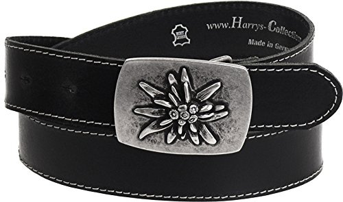 Harrys-Collection Trachtengürtel Rindleder Oktoberfest | altsilberfarbene Schließe mit Edelweiß, robustes Echtleder, ca. 4 cm Breite, traditionelles Accessoire für die Tracht