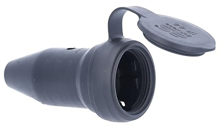 as - Schwabe Prise Mobile Renforcée en Caoutchouc 230V / 16A avec Clapet de Protection Prise 2PT avec Mise à la Terre Pour l'Extérieur IP44 Made in Germany, Noir I 860417