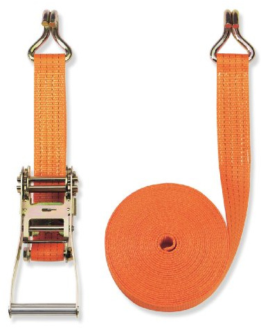 Braun Spanngurt, zweiteilig, Farbe orange, 8 m Länge, 50 mm Bandbreite, mit Ratsche und Spitzhaken, 4000 daN Umreifung/2000 daN gerader Zug