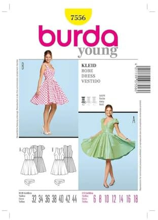 burda young Schnittmuster Damen Retro-Kleid mit Tellerrock #7556 Gr. 32-44 | Papier