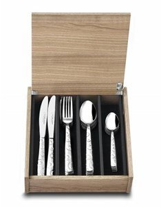 Albert de Thiers - Ménagère Galaxie, 48 Couverts - 12 Couteaux de Table + 12 Fourchettes + 12 Cuillères à Soupe + 12 Cuillères à Café - Lames et Manches en Acier Inoxydable - Coffret Bois