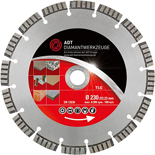 ADT DIAMANTWERKZEUGE Diamanttrennscheibe TLG Premium, Ø 230/22,23 mm | Für Stahlbeton, Stein, Granit