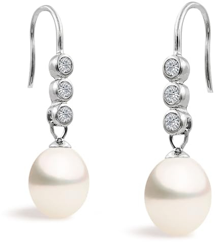 Damen Perlen-Ohrringe Süßwasser Zuchtperlen Mit Zirkonia Weiß TropfenperleSECRET & YOU - Perlenohrringe Sterling Silber 925