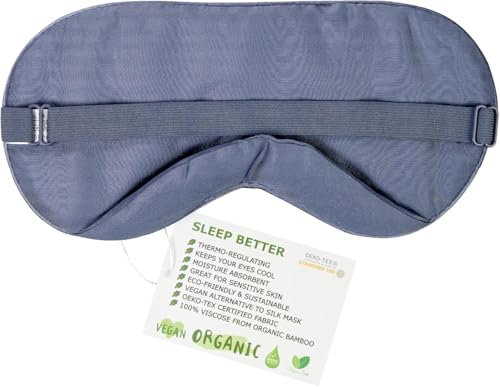 Vegan Silk - Sleep Mask - Navy Gray, 100% Viscose Derived from Bamboo - Lightweight Eye Mask with Adjustable Strap - Blackout Sleeping Blindfold for Women & Men - Comfortable Light Blocking Eye Cover