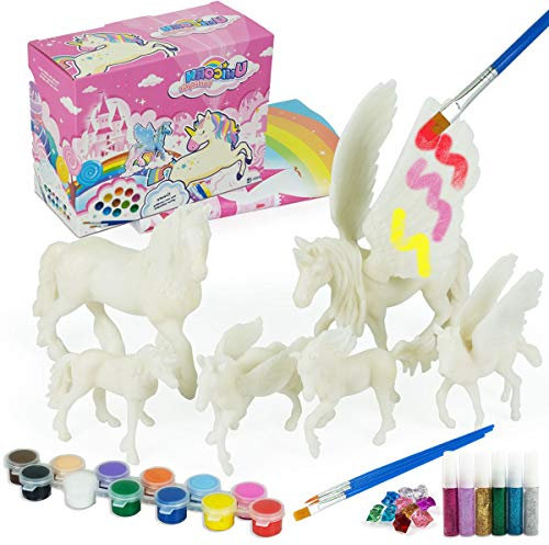 whatstem DIY Painting Unicorn Kit Arts and Crafts Set for Kids or Girls Decorate and Drawing 3D Toys for Children Gift(6 Unicorns)
