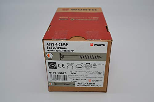 Würth Assy 4 CSMP Spanplattenschraube 5x70mm, 200 Stk/Pack, Stahl verzinkt, Teilgewinde, Senkkopf RW 20