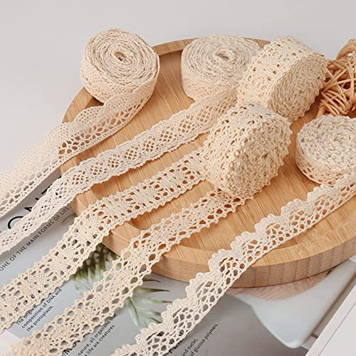 HERZWILD Bomullsband med Spetskant 30 m Beige Vintage Bordyr Deco Hästskott Tyg för Hantverk Dekoration Bröllop