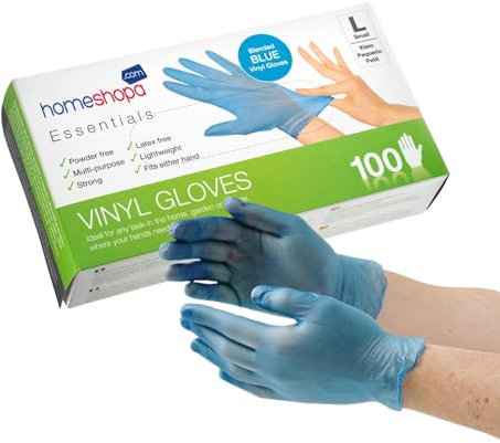 Guantes desechables de vinilo azul DLUX | Látex y sin polvo | Caja de 100 | Guantes resistentes y multiusos protección de manos (grande)