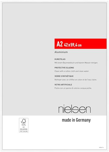 nielsen Aluminium Bilderrahmen Atlanta, 42 x 59,4 cm (A2), Weiß | Aluminium Posterrahmen im Hoch- & Querformat zum Aufhängen Weiß matt bruchsicheres Kunstglas